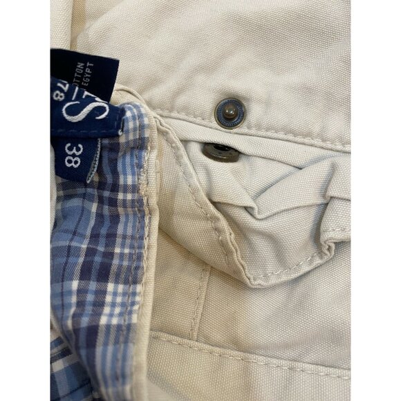 Chaps Mens Cargo Pockets Cotton Shorts 38x10 Light Tan Beige Flat Front Button - Picture 5 of 10